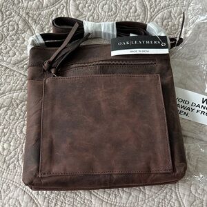 Oak Leathers chocolate brown leather cross-body purse
